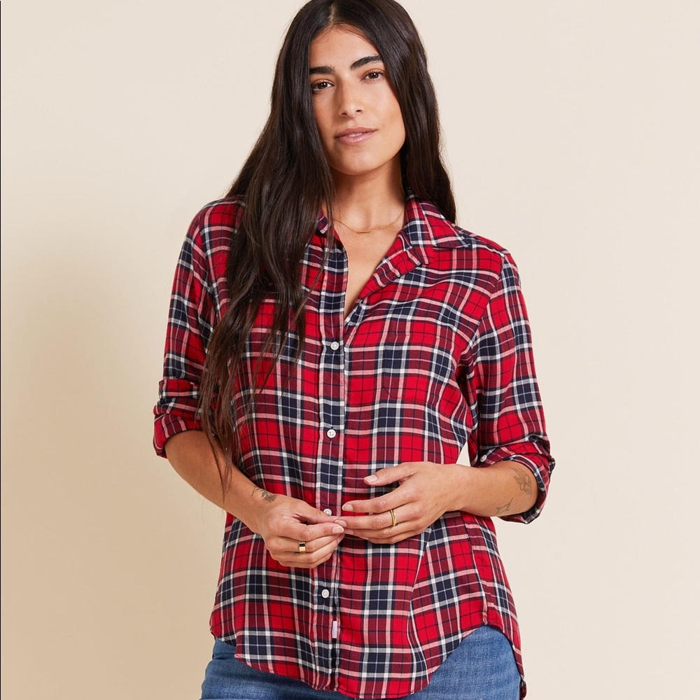 GRAYSON Hero liquid flannel plaid button down shirt in red/navy/white